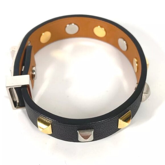 HERMES Studs Mini dog crew Carre Bangle accessories Bracelet Leather Black - Picture 4 of 11